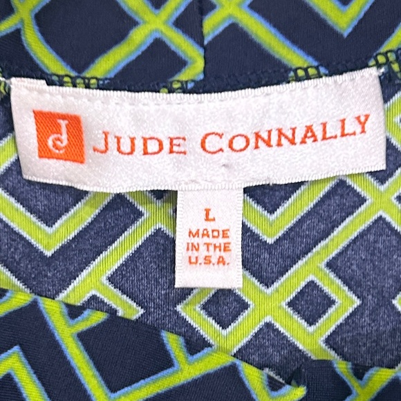 Jude Connally Green navy Geometric sleeveless mock neck Blouse size large - Picture 10 of 10